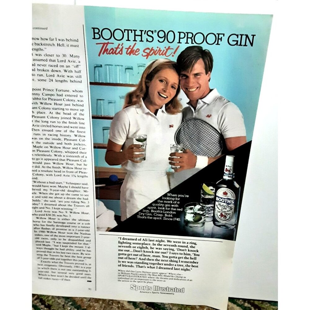 1981 Booths High N Dry Gin Tennis Theme Original Print Ad